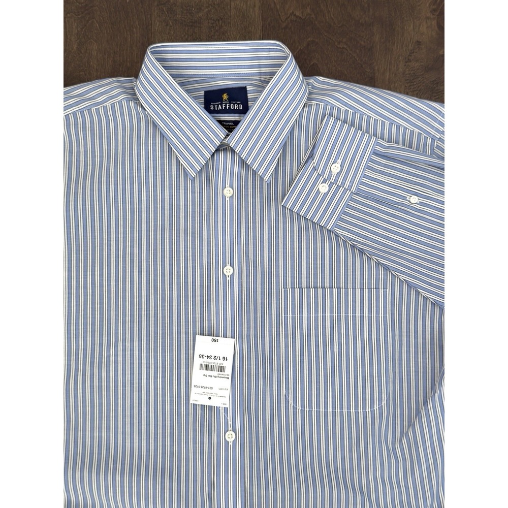 NWT Stafford Travel Mens Regular Fit Button Up Performance Shirt Size 16.5 34-35
